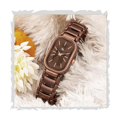 Image of Shocknshop Elegant Rectangular Ladies Rose Gold Analog Metal Strap Solid Link Strap Watch for Woman -WCH176