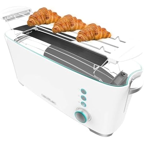 Cecotec Toster Toast&Taste Extra W,1000W mocy, Podwójne gniazdo XL dla grubych chlebów, System samocentrujący, 7 pozycji prażenia, Automatyczny wyrzut, Zbieranie okruchów