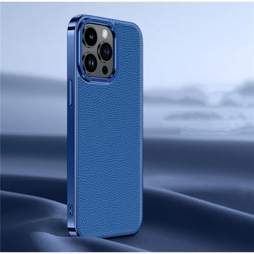 Coque en cuir véritable iPhone 14 Pro Max anti-rayure avec cadre de placage renforcé
