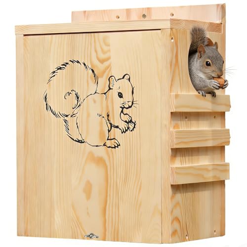 Squirrel House for Outside, Nesting Box with Predator Guard, Weatherproof Wildlife Habitat for Backyard Trees, Suitable for Squirrels, Chipmunks and Small Animals