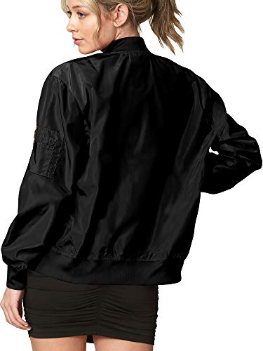LL WJC2157 Women's Classic Lightweight Jacket Multi Pocket Windbreaker Bomber Jacket XL Black