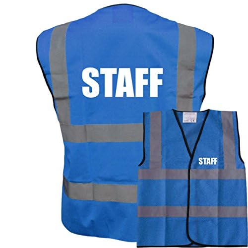 Staff Blue Hi Vis Viz Safety Vest Waistcoat, Reflective High Visibility Work Wear, Events, Large