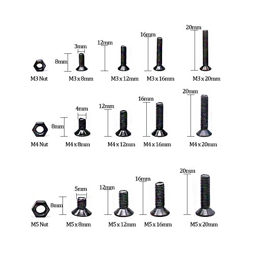 Hilitchi 460-Pcs M3 M4 M5 Hex Socket Flat Head Countersunk Bolts Screw Nut Assortment Kit - 10.9 Grade Alloy Steel