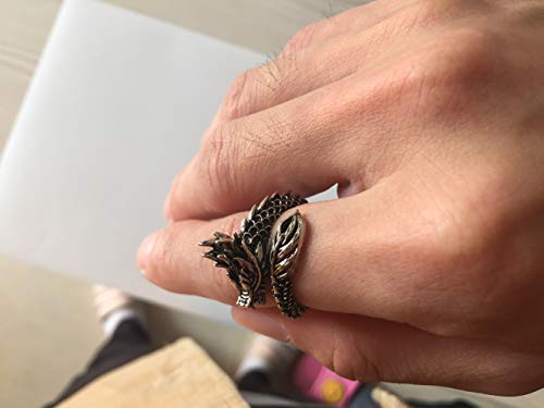 Azyoung Unisex Vintage Silver Dragon Carved Surface Adjustable One Size Opening Ring #TOP5