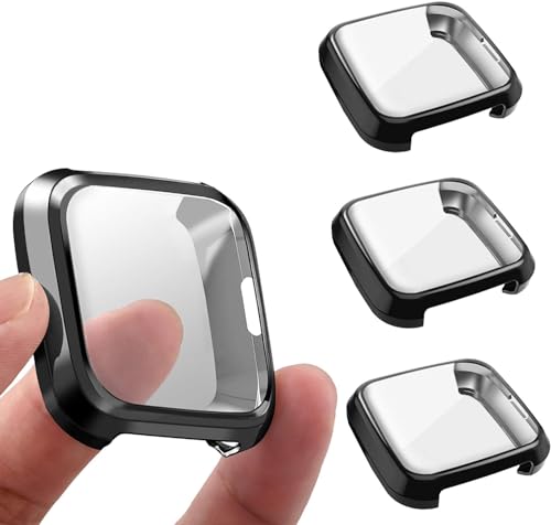 �X�N���[���v���e�N�^�[ 3���p�b�N Fitbit Versa�P�[�X�Ή� �����^ �X���� �\�t�g TPU �O���f�[�V���� �J���[ �P�[�X �I�[�����E���h �ی�J�o�[ �o���p�[�V�F�� Fitbit Versa�p �u���b�N/�u���b�N/�u���b�N