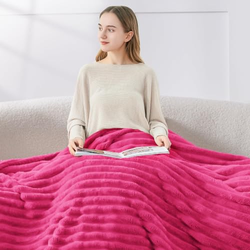 Image of BEDELITE Ribbed Hot Pink Throw Blanket for Couch, 50 inchx60 inch
