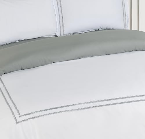 Majestic Giftware Madison Linen 8 Pcs Full Size Duvet Bedding Set (BL56-F) | Riviera - Gray 400 TC 100% Cotton Sateen | 2 Fitted Sheets, 2 Duvets, 4 Pillowcases - Noble Collection