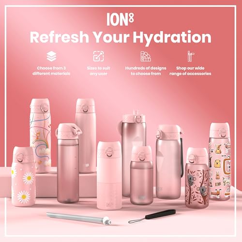 Ion8 Kids Water Bottle, 350 ml/12 oz, Leak Proof, Easy to Open, Secure Lock, Dishwasher Safe, BPA Free, Carry Handle, Hygienic Flip Cover, Easy Clean, Odour Free, Carbon Neutral, Rose Pink - Image 6