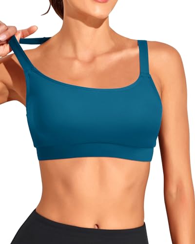Image of Tempt Me Women Sports Bra Swim Crop Tops Only | Scoop neck, Bathing suits top, Removable cups, Adjustable straps