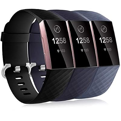 Dirrelo 3 Pack Cinturini Compatibile con Fitbit Charge 3/Fitbit Charge 4/Charge 3 SE Cinturino per Donna Uomo, Cinturino Sportivo di Ricambio Silicone Morbido Regolabile, Negro+Azul+Blu grigio L
