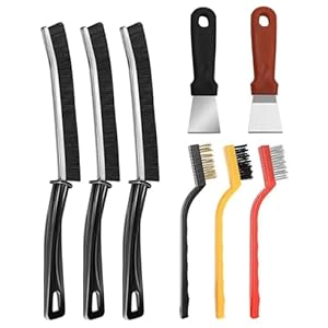 Uoking 8 Pcs Cleaning Tool Set – 3Pcs Crevice Cleaning Brush, Groove Gap Cleaning Brush, 3Pcs Stainless Steel Brass Nylon Brush with 2Pcs Oven Cleaning Tool Non-Scratch for Home Kitchen Cleaning
