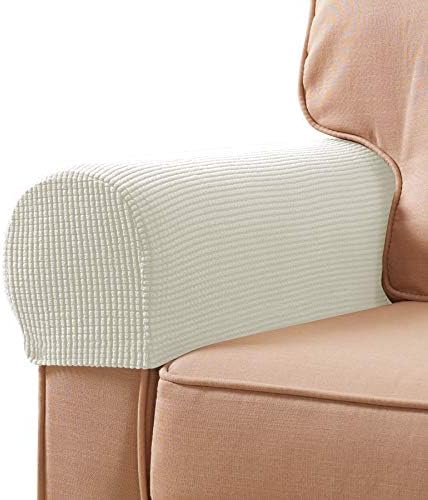 subrtex Stretch Armrest Covers Spandex Arm Covers for Chairs Couch Sofa Armchair Slipcovers for Recliner Sofa with Twist Pins 2pcs (Off-White)
