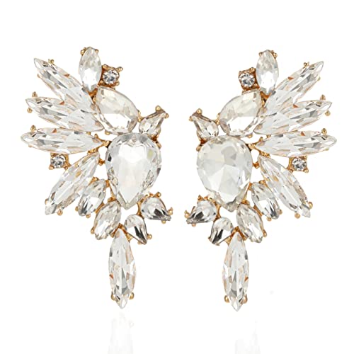 VANGETIMI Vintage Clear Rhinestone Statement Earrings Fashion Bling Colorful Crystal Cluster Drop Dangle Earrings for Women Party Prom