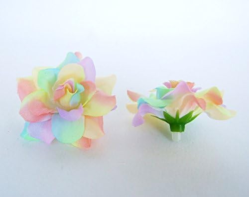 (100) ICRAFY Rainbow Pastel Roses Silk Flower Head - 1.75" - Artificial Flowers Heads Fabric Floral Supplies Wholesale Lot for Wedding Flowers Accessories Make Bridal Hair Clips Headbands Dress