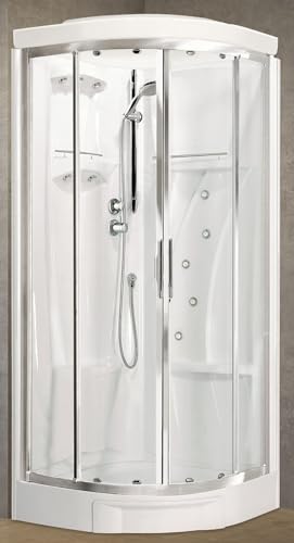 Novellini New Holiday R90 Idromassaggio Tettuccio Soffione 90x90 cm Cabina Doccia Multifunzione Semicircolare Angolo Scorrevole Miscelatore Meccanico Vetro Trasparente Profilo Silver Altezza 217 cm