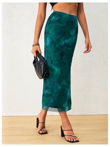 OYOANGLE Women's Tie Dye High Elastic Waist Bodycon Long Skirt Boho Split Side Maxi Skirts4