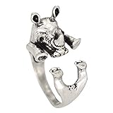 Chengxun Antique Silver Tone Realistic Hippo Animal Wrap Ring Fashion Jewelry for Woman and Girls