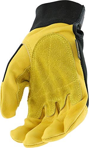 Ironcat 86350 Grain Cowhide Leather Gloves Large, Black Spandex With Gold Leather, Hook And Loop Elastic Wrist #TOP4
