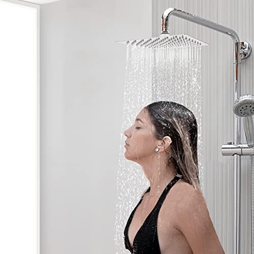 LIVOREST Large Rainfall Shower Head - 8 inch Square, Overhead Fixed Rain Showerhead with Angle Adjustment - Stainless Steel 304 with Chrome Finish - Standard Fitting, Easy Replacement