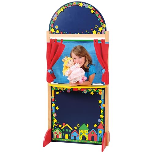 Constructive Playthings Kid-Sized Hardwood Puppet Theater, Includes Chalkboard, Curtain and Backdrop, Durable Constructive, Perform with Toddler Toys or Puppets, All Ages - Thumbnail 3