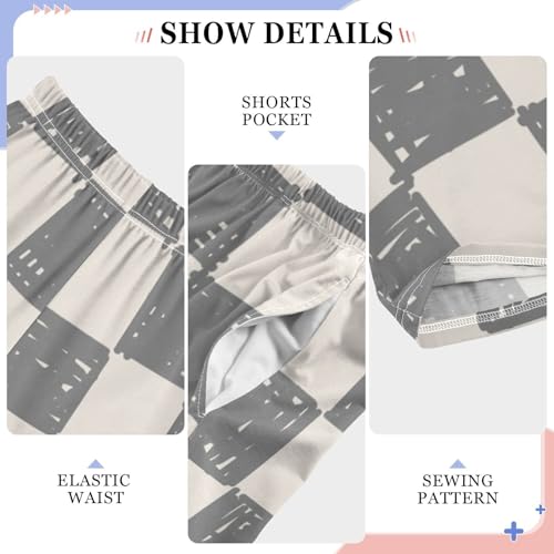 Boys' Pants Light Grey Checkerboard Doodle Long Bottoms Jogger Pants Elastic Waist Trousers with Pockets S-XL4