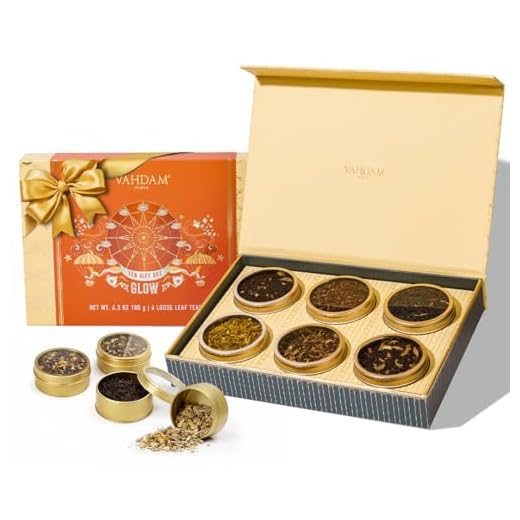 VAHDAM, Surtido Te para Regalo Día del Padre - Glow, 6 Tés en Lujosa Caja de Infusiones Regalo | Ingredientes Naturales, Sin Gluten | Día del Padre Regalos