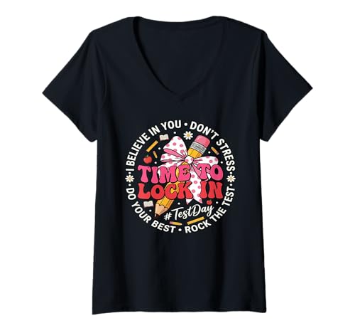 Women's Funny Test Day Motivation Believe in You Student School Vibe V-Neck T-Shirt