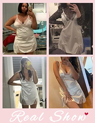 Image of ADOME Lingerie for Women Lace Chemise Nightgown Satin Babydoll Dress Silk Slip Nightwear S-XXL