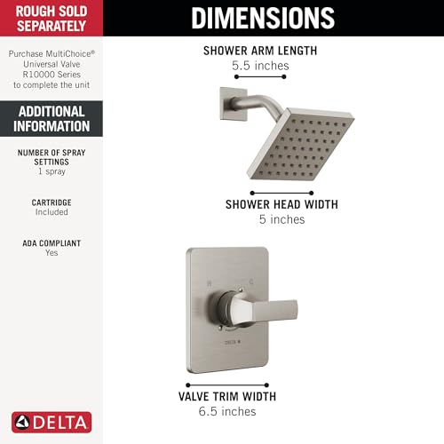 Delta Velum 14 Series Shower Faucet Set, Brushed Nickel Shower Head and Handle Set, Valve Trim Kit, Stainless T14237-SS (Valve Not Included) by DELTA - Used condition - US$94.70