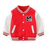 inhzoy Jungen Mädchen Jacke V-Ausschnitt Gefüttert Bomberjacke Baseballjacke Kinder Baby Übergangsjacke Mäntel Rot B 92-98/2-3 Jahre