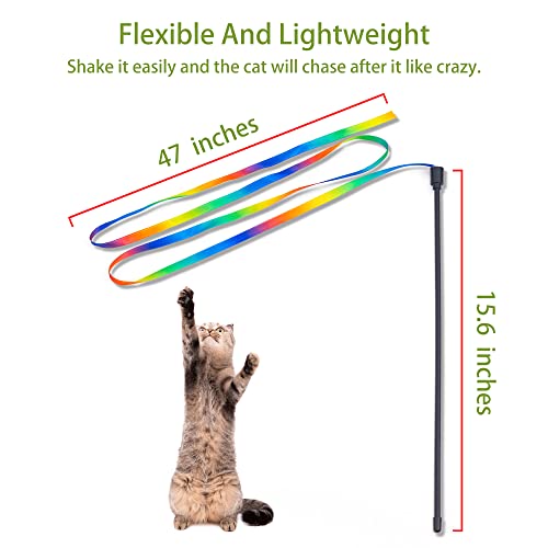 Yuloyi Cat String Toys, 4 Packs Rainbow Wand Toys, Colorful Ribbon Interactive Cat Toys For Indoor Cats To Play Chase Exercise, Play With Your Cat For Added Interaction #TOP1