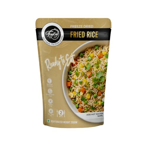 Image of FzyEzy Freeze-Dried Instant Meal Pack - Ready-to-Eat Travel Food | Lightweight, Long Shelf Life | Ideal for Camping, Hiking, Trekking, Emergency Survival | No Preservatives | Veg Meals (Fried Rice)