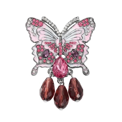 Image of Butterfly Crystal Rhinestone Brooch Pin for Women Colorful Glitter Pearl Bead Lapel Pins Hats Clothes Dress Accessories Jewelry