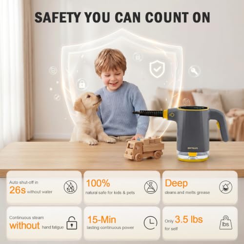 Image of Handheld Steam Cleaner for Home with LED Display, 15-Pcs Set, Gray