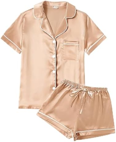 Pijama feminino de manga curta com botões macios, conjunto de 2 p...