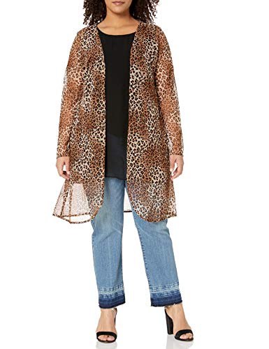 Star Vixen Women's Plus-Size Long Sleeve Lightweight Mesh Open Cardigan, Leopard Print, 2X