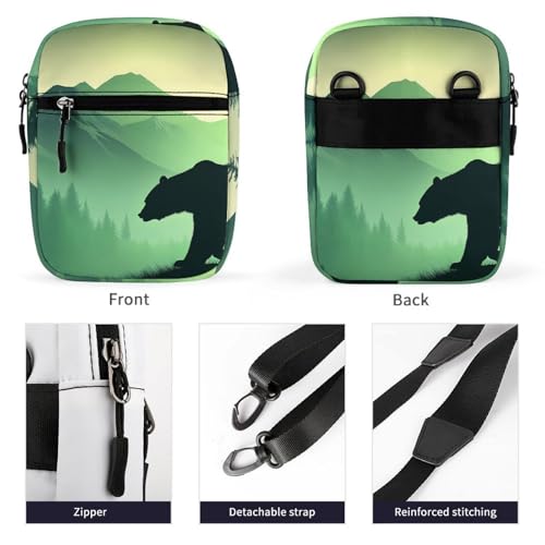 Bear in Misty Mountain Forests Women's Cute Small Mini Crossbody Bag Top Zip Sling Square Shoulder Bags3