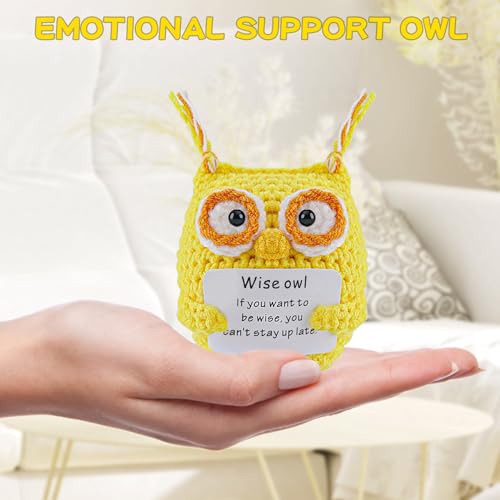 Image of Hoedia Handmade Emotional Pickle Gift, Emotional Cucumber Crochet Doll Inspirational Gifts with Cards, Cute Knitted Funny Support Pickle Friend Birthday (Wise Owl)