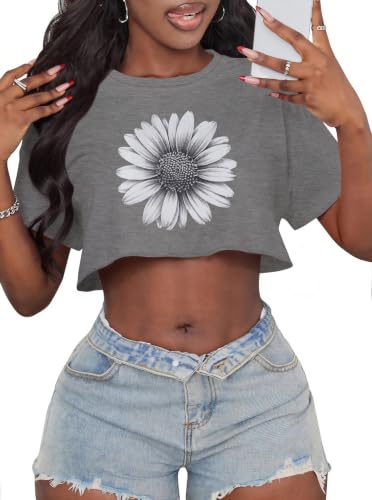 Image of Crop Tops for Women Oversized Short Sleeve T Shirts Crew Neck Cropped Tees