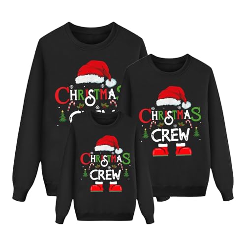 Christmas Crew Family Matching Sweatshirt Trendy Santa Hat Print Pullover