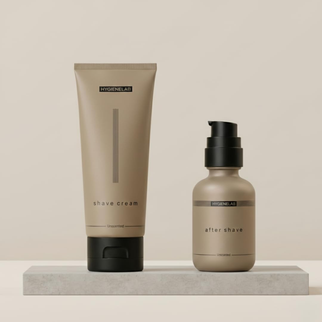 HygieneLab The Shave Duo, Shaving Cream+After Shave, Yuka Rated 100/100,– Unscented, Non-Toxic Aloe Vera & Vitamin E, Hydrating for Sensitive Skin, Lightweight Moisturizer