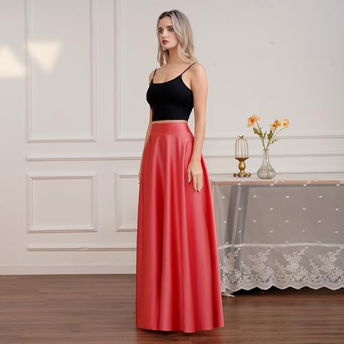 Women's Long Fashion Formal Prom Party Skirt A-Line Floor Length Satin Skirts with Pockets2