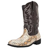 CuteFlats Herren Western Cowboy Stiefel mit Schlangenprägung für Freizeit Partys (Braun, 42 EU)