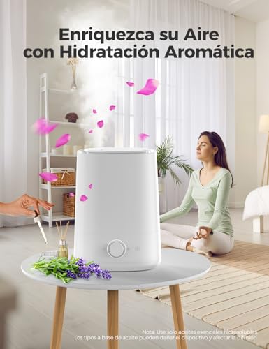 AROEVE Humidificador 5L, Nebulización Ultrasónica Fría con Difusor de Aceites Esenciales, Boquilla 360°, Luz Nocturna 28dB, 50H de Duración, para Habitación de Bebé, Plantas - imagen 5