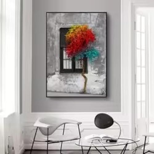 Décoration d'intérieur salon peinture toile paysage arbre fenêtre