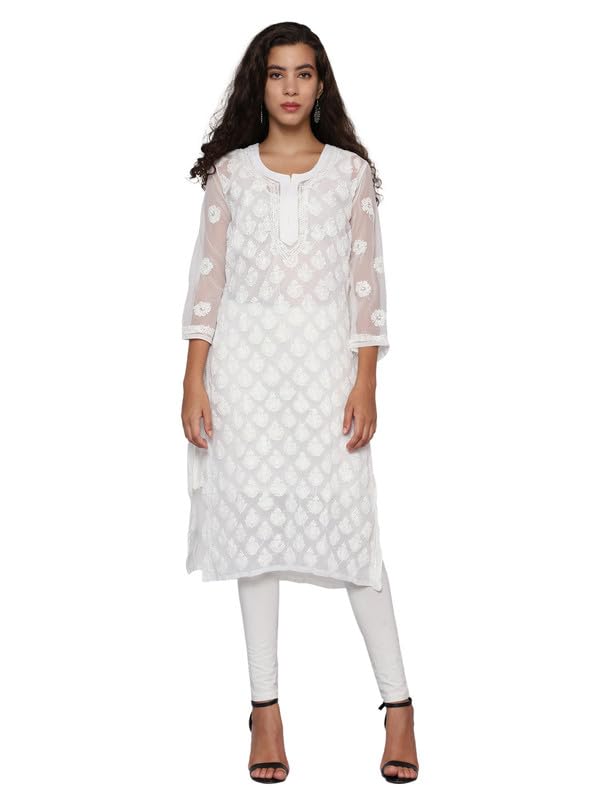 Image of Georgette Chikan Kurti with Inner Chikankari Lucknowi Hand Embroidered Kurti for Women and Girls