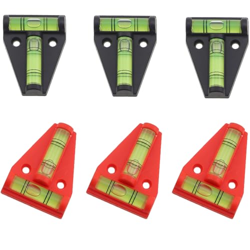 KKUANG 6PCS Mini T Type Level 58x43.6Mm Built In Two Small Spirit Levels Horizontal And Vertical Balancer Cross Check Bubble Two Ways 3 Pieces Each In Black And Orange For Furniture Installation