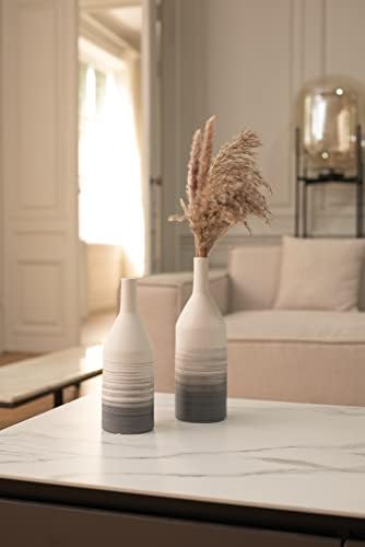 TERESA'S COLLECTIONS Grey White Tall Vase for Pampas Grass, Set of 2 Modern Ceramic Vase for Flowers, Decorative Pottery Vase for Home Decor, Living Room, Table, Centerpiece, Mantel, 27cm/32cm