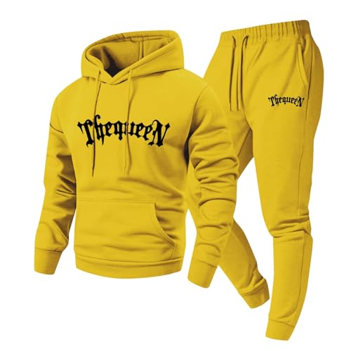 Ensemble homme sweat à capuche et pantalon de jogging jaune XXL décontracté