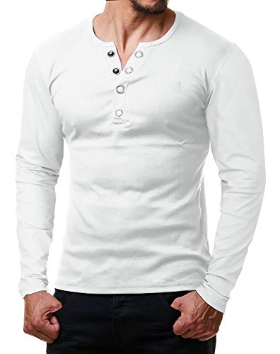 ReRock by Young & Rich - Camiseta de manga larga para hombre, cuello en V, con botones grandes Blanco M